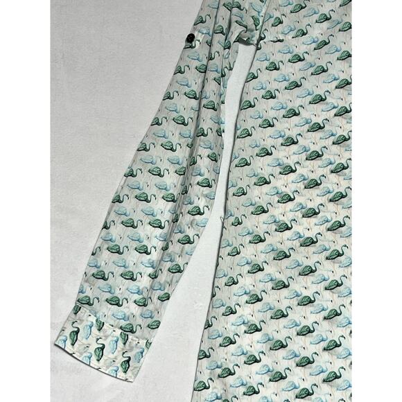 Tory Burch Flamingo Shirt Womens XS White Green Button Up Roll Tab Lightweight - Picture 5 of 14